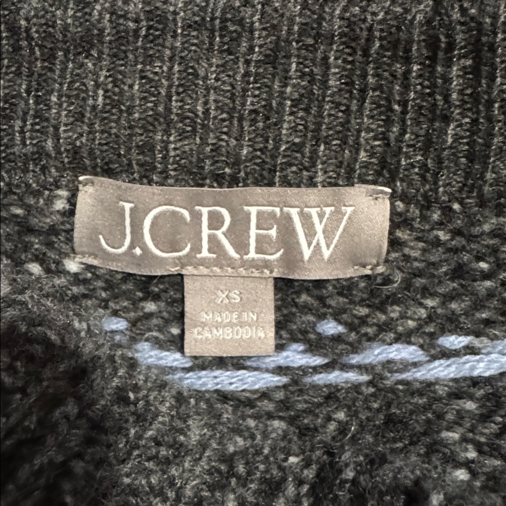 J Crew Fair Isle Wide-Mockneck Sweater Gray Merino Wool Nordic Fair Isle 2024-XS - Picture 7 of 9